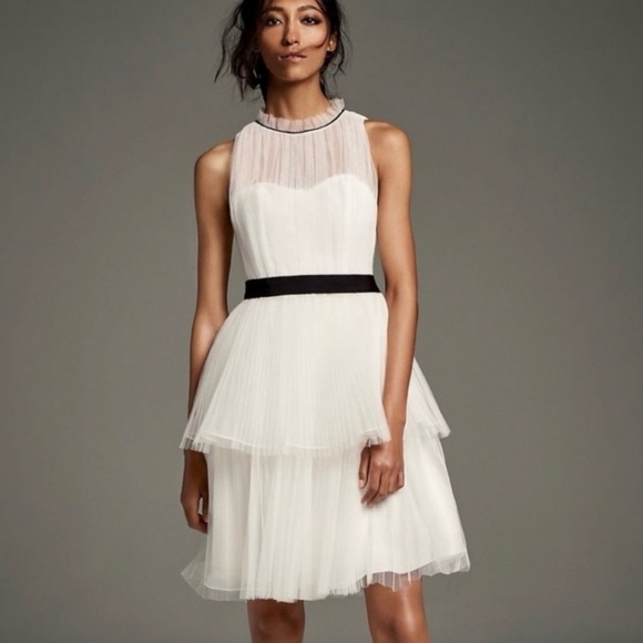 WHITE BY VERA WANG Illusion High-Neck Tiered Tulle Short Dress - Size 10! - Picture 1 of 13
